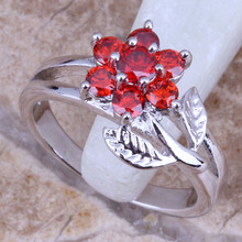 Precious Red Garnet Silver Plated  Flower Ring Size 6 / 7 / 8 / 9 R0150 2024 - buy cheap