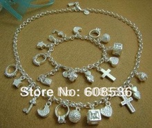 Fashion Jewelry, Hot S925 Sterling Silver Color Sets Necklace & Bracelet,13 CHARMS S72 2024 - buy cheap