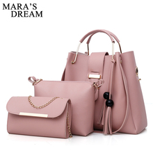 Mara's Dream 3Pcs/Sets Women Handbag Leather Shoulder Bags Female Large Capacity Casual Tote Bag Tassel Bucket Purse And Handbag 2024 - buy cheap