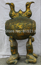 Bi001194 32 "старинная китайская бронза, поднимает барабанные предметы, мандарин, утка, птица, статуя 2024 - купить недорого