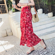 Faldas con estampado Floral Vintage para mujer, falda de playa de gasa de cintura alta Bohemia, de encaje, 2019 2024 - compra barato