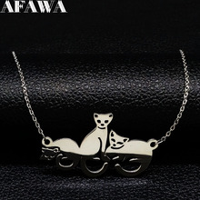 2021 Fashion BFF 3 Cat Stainless Steel Statement Necklace for Women Silver Color Necklaces Pendants Jewelry collar gato N918S02 2024 - buy cheap