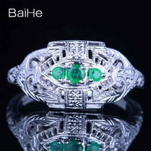 BAIHE Solid 10K White Gold 0.2ct Certified Round cut Flawless 100% Treated Emerald Engagement Women Trendy Emerald Ring 2024 - buy cheap