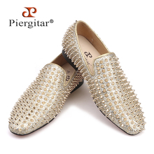 Piergitar 2019 Handmade spikes men shoes luxurious men leather loafers Fashion Party and wedding men's casual shoes plus size 2024 - buy cheap
