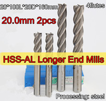 20*100L*20D*160mm  2pcs/set  4flutes SWT HSS-AL Longer End Mill Processing: steel Free shipping 2024 - buy cheap