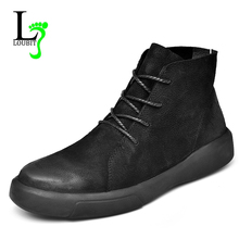 Botas masculinas de couro, sapatos da moda para homens de inverno com pele, calçados quentes casuais e de neve com cadarço, plus size 47, bota plana de neve para homens 2024 - compre barato