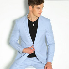 Light Blue Men's Casual Fashion Suits Men Custom Made Street Party Quality Suits Slim Fit Wedding Tuxedo Suits Ternos Masculino 2024 - buy cheap