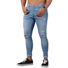 Мужские узкие джинсы деним, потертые повседневные длинные брюки, рваные прямые потертые джинсы с дырками, AA51427, для лета 2024 - купить недорого