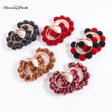 Banny Pink Bohemia Pompom Statement Stud Earrings For Women Large Geometric Circle Earring Ethnic Multilayer Bulb Post Earrings 2024 - buy cheap