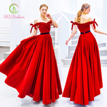 Женское вечернее платье SSYfashion, красное велюровое платье до пола с вырезом лодочкой и шнуровкой сзади на заказ 2024 - купить недорого