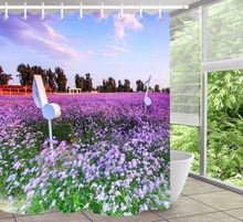 Juego de cortina de ducha con alfombra Extra larga para baño, tela de poliéster ecológica impermeable para decoración de bañera, campo de flores y lavanda 2024 - compra barato