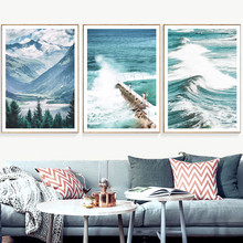 Cuadro sobre lienzo para pared para sala de estar, carteles nórdicos de árbol marino, hojas, Faro de montaña, impresiones, sin marco 2024 - compra barato