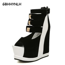 GBHHYNLH-sandalias de verano con cuña para mujer, zapatos de plataforma con tacón alto, calzado de boda con plataforma peep toe, sandalias de cuña, LJA159 2024 - compra barato