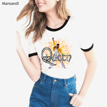 Camiseta feminina freddie mercury, camiseta feminina casual hip hop rock hipster 2024 - compre barato