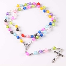Rosary Beaded Religious Necklace Acrylic colorful  Beads Cross Pendant Necklace   Free Shipping  colorful 2024 - buy cheap