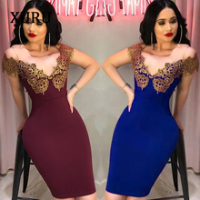 XURU new hot women's dress lace hot stamping dress woman slim pencil sexy party dress wine red royal blue 2024 - buy cheap