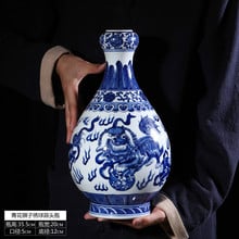 Vaso de flores pintado à mão estilo chinês clássico, azul e branco, decoração para casa, vaso de mesa 2024 - compre barato