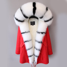 2021 new Fashion women's natural fox fur collar outwear thick warm Artificial Fur Lining long winter jacket 2024 - buy cheap