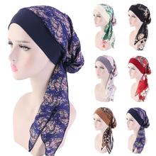 Gorro de quimio para mujer, Hijab musulmán con estampado de flores, turbante para la pérdida de cabello, bufanda para la cabeza, Bandanas elásticas preatadas 2024 - compra barato