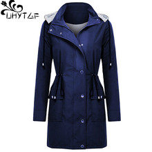 UHYTGF Autumn Winter trench coat women Waterproof windproof Hooded Windbreaker outerwear casual slim women's Plus size coats 187 2024 - buy cheap