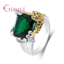 Top Quality Golden Frog Decoration Women Jewelry Accessories  925 Sterling Silver Geometric Ring With Square Green Crystal 2024 - buy cheap