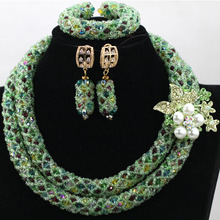 Charming conjunto de joias de noiva feminina verde, conjunto de cristal colar de casamento fashion feminino com miçangas africanas frete grátis hx947 2024 - compre barato