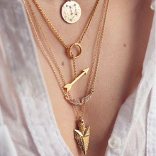 2016 Women Handmade Fashion Choker Summer Style 4 Layer Arrow Design Necklace Pendant Charm Gold Choker Necklace Women Jewelry 2024 - buy cheap