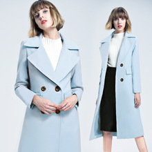 Office Lady Slim Women Long Winter Wool Blend Coat Turn-down Collar Wool Coat and Jacket Regular Pockets Outerwear 2024 - buy cheap