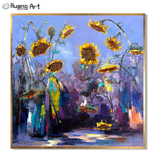 Handmade Blooming Flower Oil Painting On Canvas Sunflower Wall Painting for Home Decor Modern Knife Flower Painting As Art Gift 2024 - buy cheap