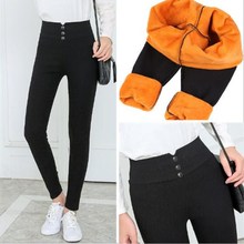 WKOUD High Waist Trousers Women Winter Warm Trousers 2018 Thickening Black Skinny Pencil Pants Female Stretch Leggings P8570 2024 - buy cheap