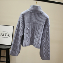 Suéter feminino de gola alta, blusão curto de malha para outono e inverno fp1513 2024 - compre barato
