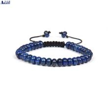 Ailatu оптовая продажа 4x6 мм Lapis Lazuli плоские каменные бусины макраме браслет 2024 - купить недорого