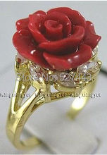 Wholesale FREE SHIPP >Charming!Hand Carved Red Coral Flower Ring size: 7 8 9 2024 - buy cheap