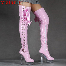 15cm high-heeled shoes crystal cutout boots lacing over-the-knee platform boots Thigh High Boots for Women 6 inch ladies' boots 2024 - buy cheap