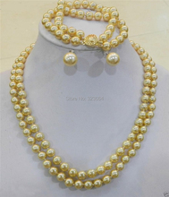 2 Rows 8mm Sea Gold Shell Pearl Necklace Bracelet, 12MM Earring Set 2024 - buy cheap