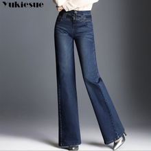 Calça jeans vintage de cintura alta feminina, macacão longo azul escuro com pockertar, estilo vintage para mulheres 2024 - compre barato