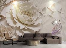 Embossed Peony Flower Carp Wall Mural Wallpaper Painting 3D Wall Paper Rolls Art Wall Decor Photo Floral Fish Wallpapers Custom 2024 - buy cheap
