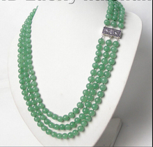 FREE shipping> >>>3row 8mm 100% nature round green stone necklace 2024 - buy cheap