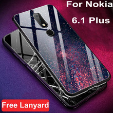 Capa luxuosa para nokia 6.1 plus, capa de vidro temperado com capa de borda macia para nokia 6.1 plus 6.1 2024 - compre barato