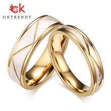 OKtrendy-anillos de boda para hombre y mujer, de acero inoxidable, Color dorado, acabado mate, bandas para grabar Nombre, regalo 2024 - compra barato