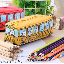 Novelty Animals School Bus Shape Canvas Pencil Case Stationery Storage Organizer Bag School Office Supply Papelaria 2024 - buy cheap