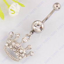 Imperial crown belly button ring body piercing clear gems belly ring jewelry Lady navel bar 14G 316L surgical steel bar 2024 - buy cheap