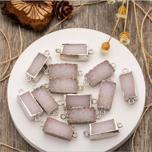 2pcs 10*20mm Rectangle Geode Druzy Quartz Pendant Connectors Natural Stone Agate onyx DIY Making for Necklace Bracelet Z682 2024 - buy cheap