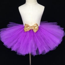 Falda de tutú púrpura para niñas, esponjoso tutú de tul, Tutus de Ballet con lazo de lentejuelas doradas, faldas de disfraz de purpurina para fiesta 2024 - compra barato