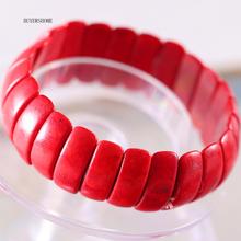 Frete grátis bracelete feminino esticável artesanal com pedras naturais contas howlite vermelho pulseira 8 "1 peça rhpu 2024 - compre barato
