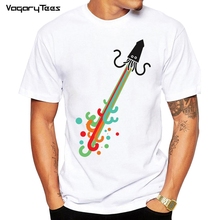 2019 Electric Squid Men T-Shirt Hipster Octopus Kraken cracking rainbow Design Short Sleeve Tops Geek Style Men's Tee Shirts 2024 - buy cheap