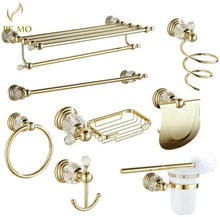Accesorios dorados de latón pulido y cristal para baño juego de accesorios para baño toallero Bar soporte de papel jabonera JM2221 2024 - compra barato