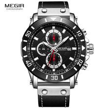 Megir-Reloj de pulsera deportivo para hombre, cronógrafo de cuarzo, correa de cuero, de lujo, estilo militar, color negro, 2081 2024 - compra barato