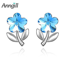 Anngill 5 Color New Flower Earrings For Women Crystals from Swarovski Wedding Stud Earrings Exquisite Quality Jewelry Gifts 2024 - buy cheap