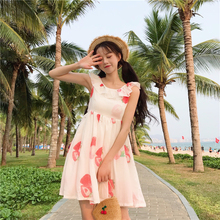 Lolita Style Cute Kawaii Dress Summer Ruffle Strawberry Print Sleeveless Backless Sexy Party Beach Dresses 2024 - buy cheap